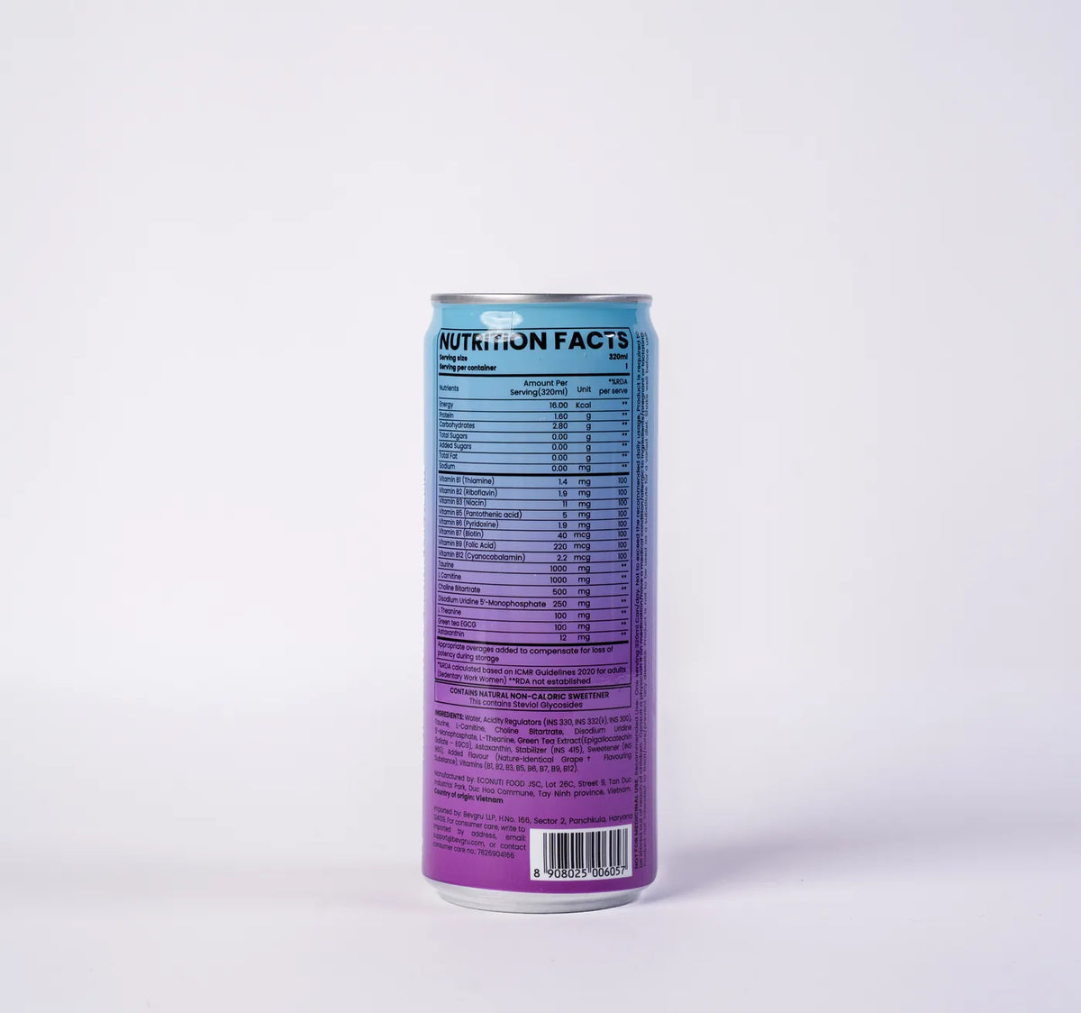 Back of the Hubba Grape can showing the actives panel